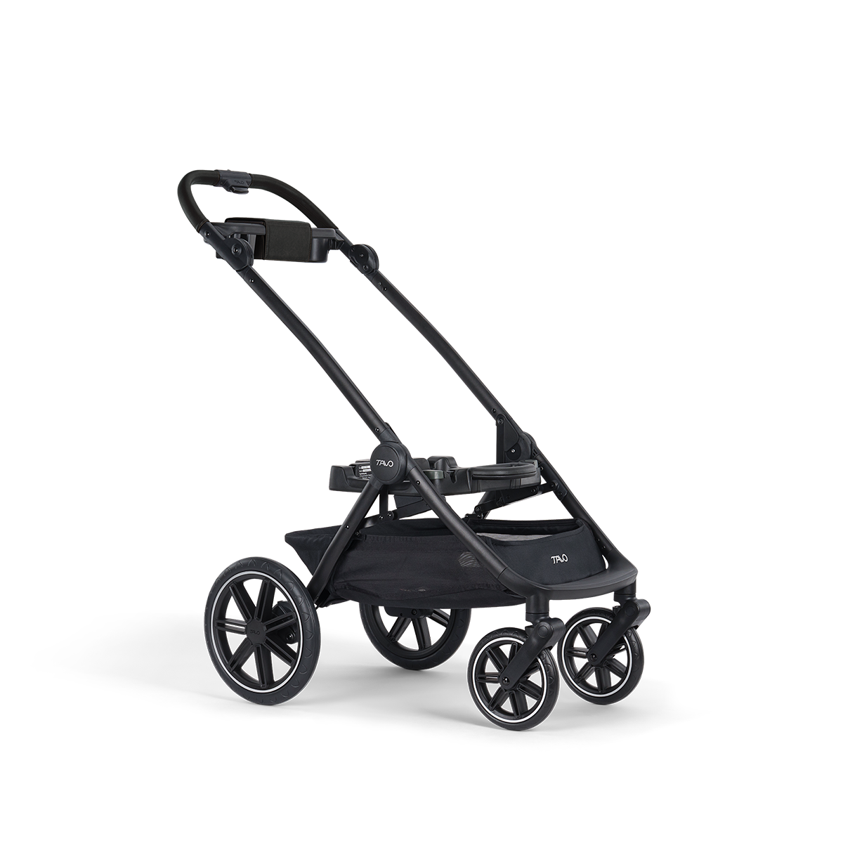 Roscoe Trek all-terrain stroller frame — black frame and black handle.