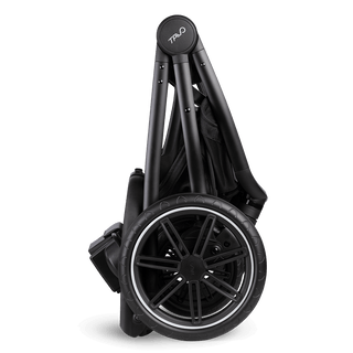 A Roscoe Trek 2.0 Pet Stroller frame in black shown folded.
