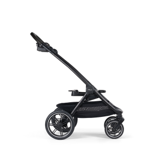 A Roscoe Trek 2.0 Pet Stroller frame in black shown from its profile.