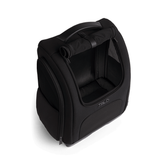 A Kamella Pet Backpack and Car Seat, in onyx, from the top.