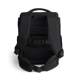 A Kamella Pet Backpack and Car Seat, in onyx, from the back with the detachable waist belt attached.