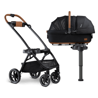 medium pet carrier on vehicle base and stroller frame