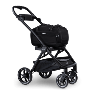 Tavo Pets Dupree II crash-tested pet car seat and Roscoe pet stroller frame in Onyx black