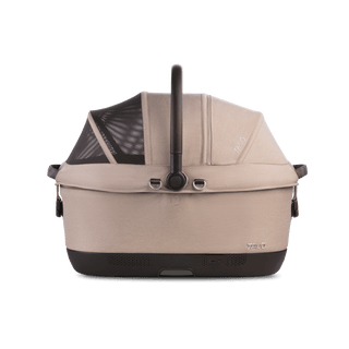 A Maeve iso 6x Wind Pet Car Seat in the fashion fawn from the side with the canopy closed