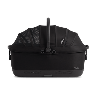 A Maeve iso 7x Wind Pet Car Seat in the fashion onyx from the side with the canopy closed
