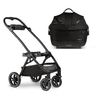 Maeve iso crash tested pet car seat and Roscoe compact dog stroller