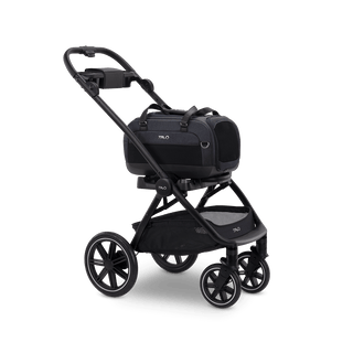 Dupree II pet car seat in the astral fashion attached to the Roscoe Trek pet stroller frame