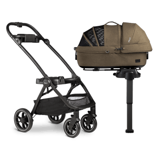 medium pet carrier on vehicle base and stroller frame