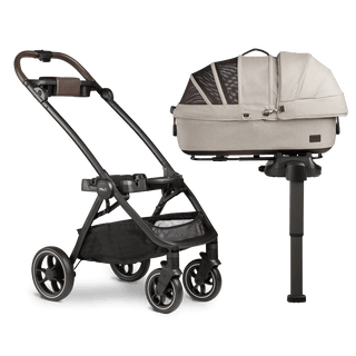 medium pet carrier on vehicle base and stroller frame