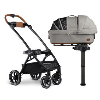 medium pet carrier on vehicle base and stroller frame
