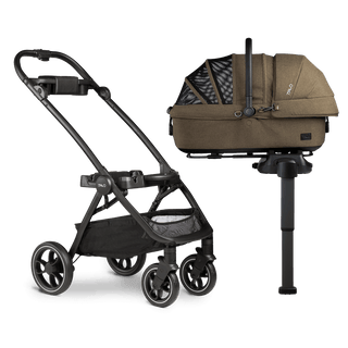 medium pet carrier on vehicle base and stroller frame