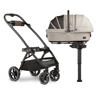 medium pet carrier on vehicle base and stroller frame