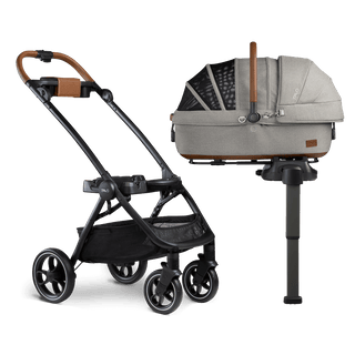 medium pet carrier on vehicle base and stroller frame