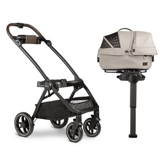 small pet carrier on vehicle base and stroller frame