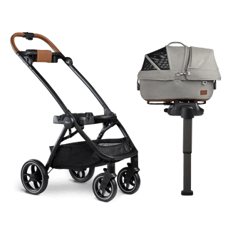 small pet carrier on vehicle base and stroller frame