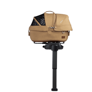 small pet car seat on base, sable
