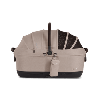 Maeve iso7x pet car seat in the fawn fashion shown from the front with the power bank bag attached