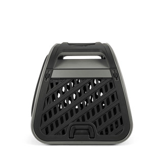 The Everett L crash-tested pet cargo crate from the side showing the magnetic handle 