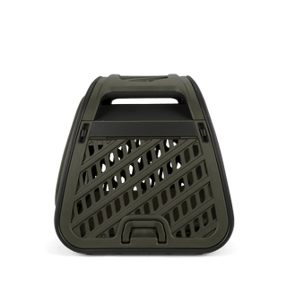 The Everett L crash-tested pet cargo crate from the side showing the magnetic handle.