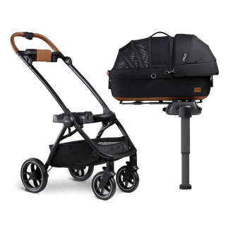 medium pet carrier on vehicle base and stroller frame