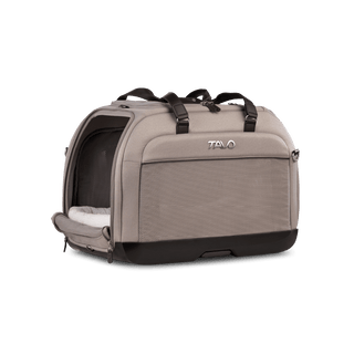 Gray Hendrick soft mattress inside pet car seat and carrier