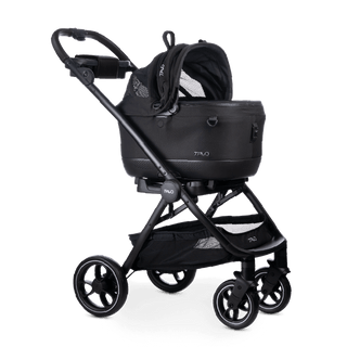 Tavo Roscoe dog stroller with black Maeve iso5x crash tested pet car seat travel system