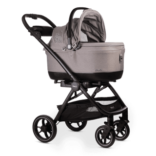 Tavo Roscoe dog stroller with grey Maeve iso6x crash tested pet car seat travel system