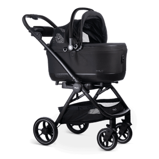 Tavo Roscoe dog stroller with black Maeve iso6x crash tested pet car seat travel system