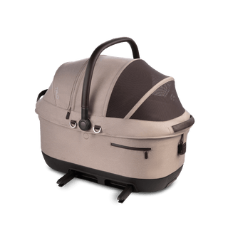A Maeve iso 6x Wind Pet Car Seat in the fashion fawn on an angle with the ISOFIX latches out