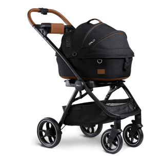 small pet carrier with canopy on stroller