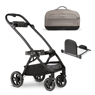 Tavo Pets Dupree I pet car seat, adapter, and Roscoe pet stroller frame in Merle gray