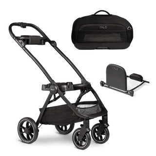 Tavo Pets Dupree I pet car seat, adapter, and Roscoe pet stroller frame in Onyx black