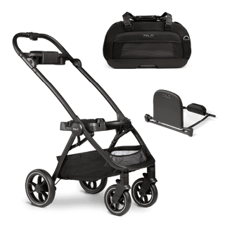 Tavo Pets Dupree II pet car seat, adapter, and Roscoe pet stroller frame in Onyx black