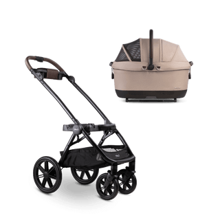 A Maeve iso 6x Wind travel system in the fashion fawn showing the Pet Car Seat detached from the Roscoe Trek Stroller Frame