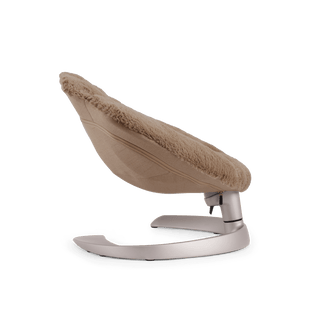a side view of the shell pet bed in the fashion caramel 