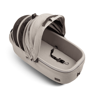 medium pet carrier with open canopy and leash, fawn