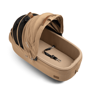 medium pet carrier with open canopy and leash, sable