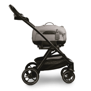 Tavo Pets Dupree I crash-tested dog car seat on Roscoe dog stroller frame in Merle gray