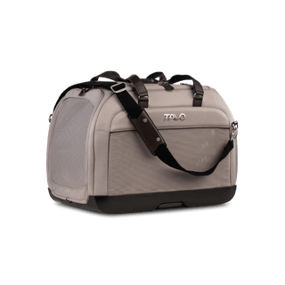 Detachable carry strap on Tavo's gray Hendrick dog and cat carrier