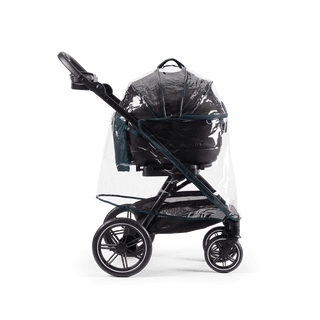 A Tavo Pets rain cover on a Maeve 5 series pet travel system shown from the side - view 3