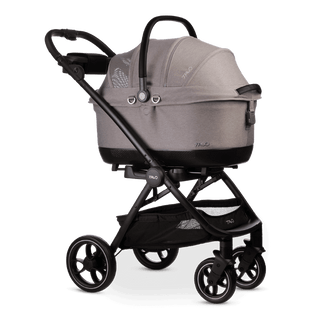 Tavo grey Maeve iso6x crash tested pet car seat on a Roscoedog stroller frame
