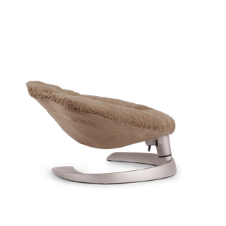 a side view of the shell pet bed fully reclined  in the fashion caramel 