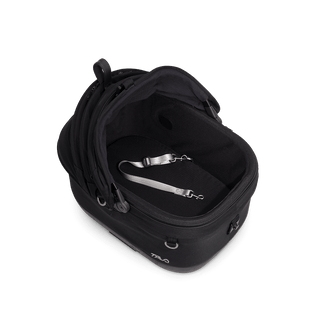 Maeve iso5x Wind pet car seat in the onyx fashion shown from above with the mesh mattress pad .