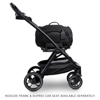 The full Dupree Travel System assembled including the Adapter, the Roscoe Pet Stroller Frame, and the Dupree Pet Car Seat 