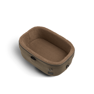 small pet bed with plush lining, brindle