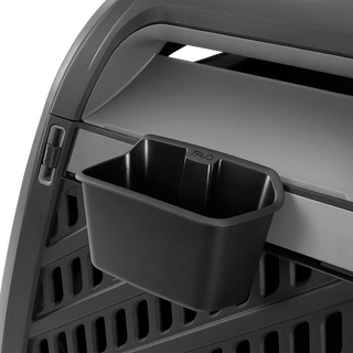 a close up of the food bin attached to the Everett accessory dock