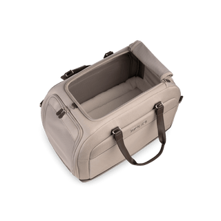 Zip-open top on gray Hendrick cat and dog carrier and car seat