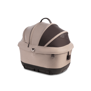 A Maeve iso 5x Wind Pet Car Seat in the fashion fawn on an angle with the ISOFIX latches tucked away