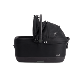 Maeve iso6x pet car seat in the onyx fashion shown from the front with its canopy open on the right