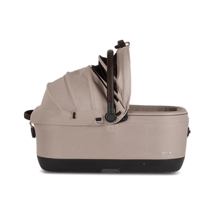 Maeve iso7x pet car seat in the fawn fashion shown from the front with its canopy open on the right
